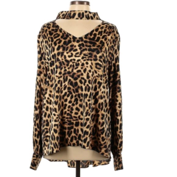 VINCE CAMUTO | Animal Print Choker Neck Style Blouse Long Sleeve Flowy Blouse XS - Picture 9 of 9